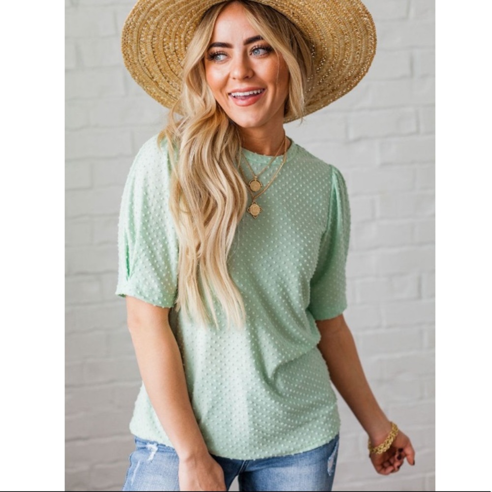Lake Flower Mint Swiss dot top SZ M